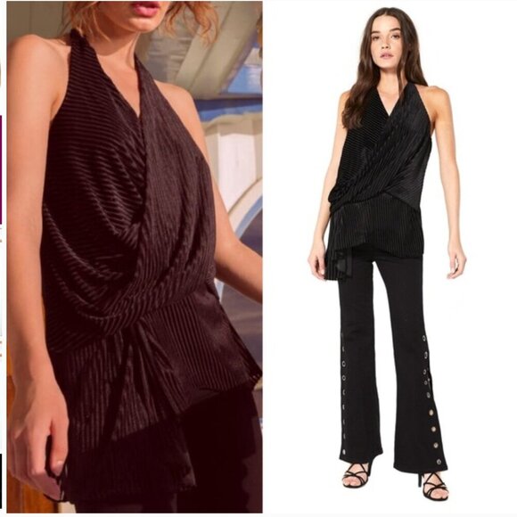 Misa LA Leticia Halter Top Blouse Velvet Velour Stripes Striped Black Size Small - Picture 7 of 10